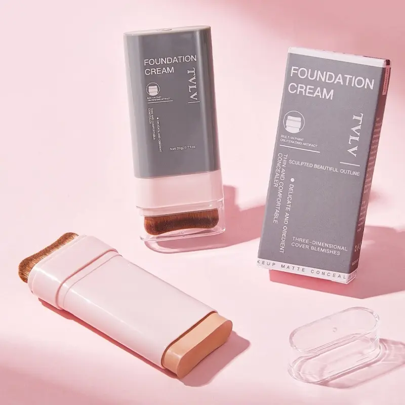 With Brush Head, Clear Concealer Liquid Foundation, Waterproof, Anti Sweat, Anti Smudge, Cream Skin Makeup Effect, Suitable for All Skin, Improve Skin Tone