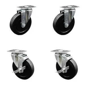 212 MAIN SCC-20S514-SRS-TP2-2-TLB-2 Swivel Type Caster Set of 4, 2 Top Brakes, 5 in. Soft Rubber Wheel, 3.13 x 4.13 in. Overall Top Plate