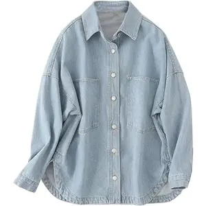 Women Denim Jacket Shacket Long Sleeve Oversize Boyfriend Jean Jacket Shirt