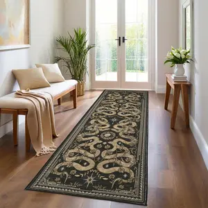 Vintage Snake Print Carpet for Living Room Bedroom Kitchen Hallway, Foldable Washable Non-Slip Plush, Easy Care Large Area Mat, Decorative Rug Mat