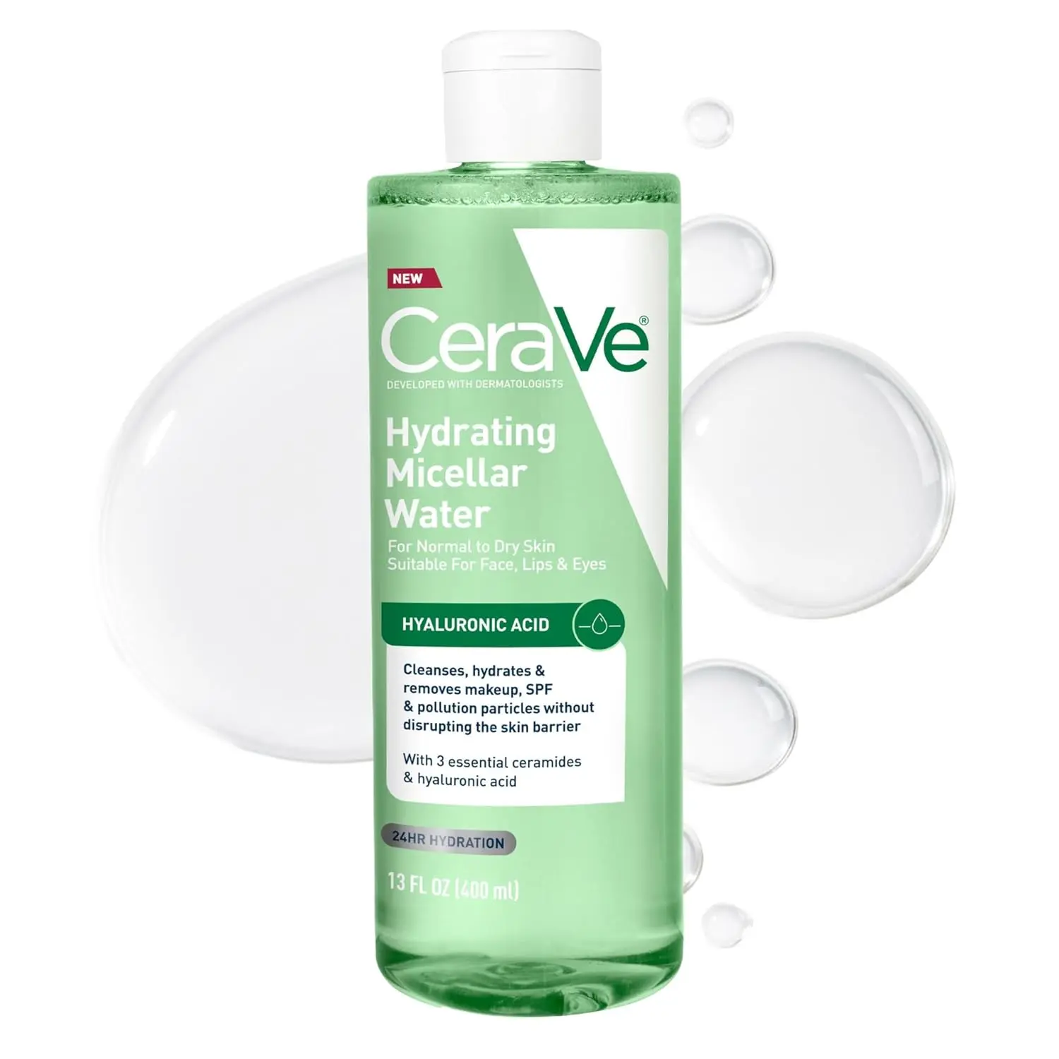 CeraVe Hydrating Micellar Water, Facial Cleanser & Makeup Remover with Hyaluronic Acid & Ceramides, 24h Hydration, Barrier Strengthening, Alcohol-Free, Fragrance-Free, Safe for Sensitive Skin, 13oz