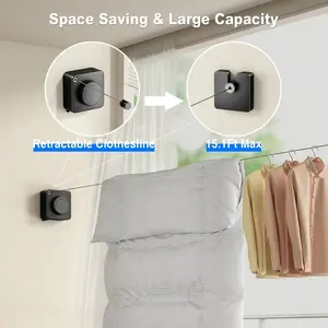 Retractable Clothesline, 4.8m Stainless Steel Rope with Plastic Housing, 19.96kg Load Capacity, Non-slip Sturdy Handle, Practical Laundry Accessory for Home Laundry Room, Multifunctional Household & Camping Daily Use Drying Tool