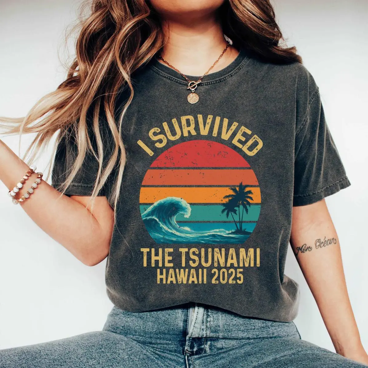 Retro I Survived The Tsunami Shirt, Hawaii Tsunami 2025 Shirt, Hawaii Tsunami Survivor T Shirt, Hawaii 2025 Survivor Tee, Relaxed