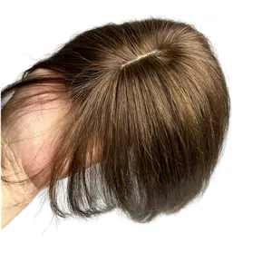 Middle Part Human Hair Bangs Fringe Clip In Hairpieces With 3D Air Bangs Hair For Women Small Brazilian Straight Hair Toppers Invisible Glueless Wiglets for Mild Hair Loss Volume Cover Grey Hair