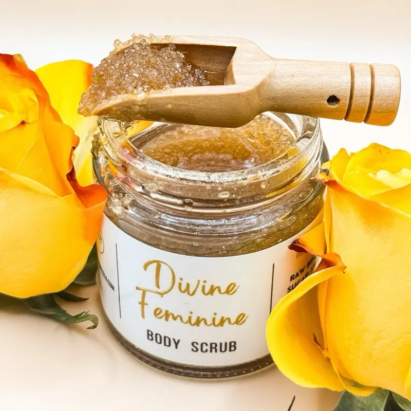 SOUL Manifesta Divine Feminine Rose, Raspberry & Hibiscus Body Scrub 4oz - Hydrating Formula with Floral Essence, Perfect for Even Drippy Skin Nourishing Sugar butter nourish your magnesium skin exfoliator