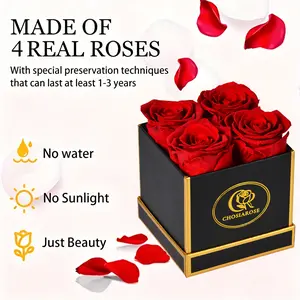 Preserved Flowers, 4-Piece Preserved Roses in a Box, Rose Forever in a Box for Wife or Her, Lasting Real Flower Gift for Mother, Elegant Luxury Floral Home Decor