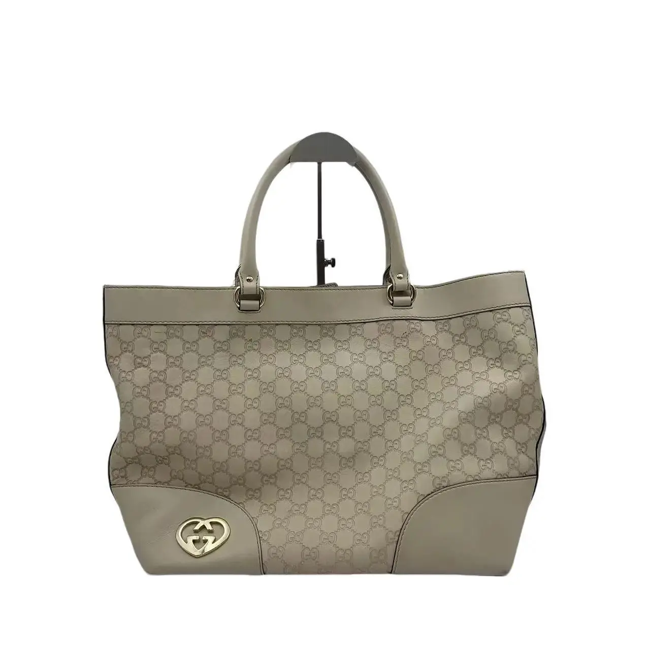 Pre-owned GUCCI hz9 Grey GG Embossed Calfskin Tote Bag hz62668