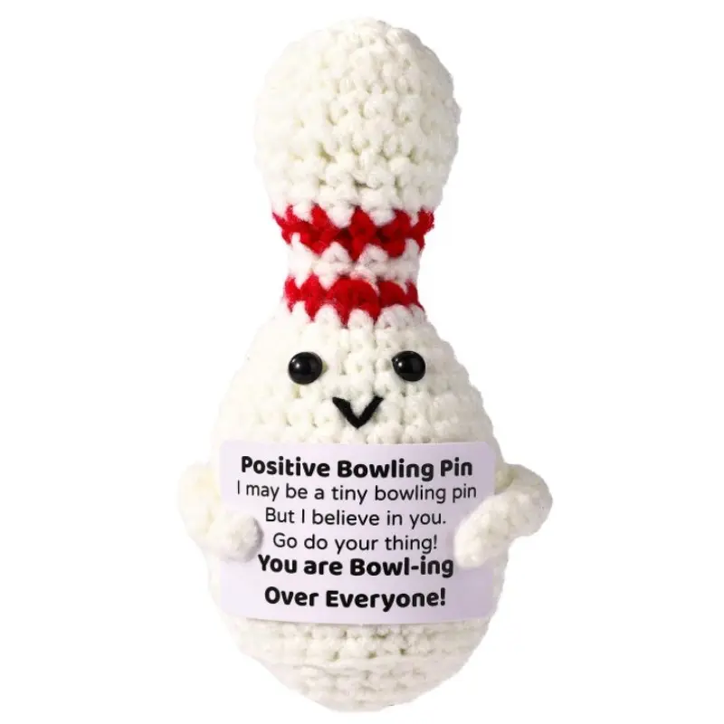 Handmade Crochet Bowling Ball and Card Positive Energy Plush Toy, Cute Emotion Doll Gift, Handcrafted Emotional Companion, Handmade Crochet Figure