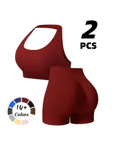 Sexy Fashion Sports Fitness Tank Top Set for Women, Halter Bra Vest + High Waist Butt Lifting Shorts, Gym Yoga Pilates Short Pants