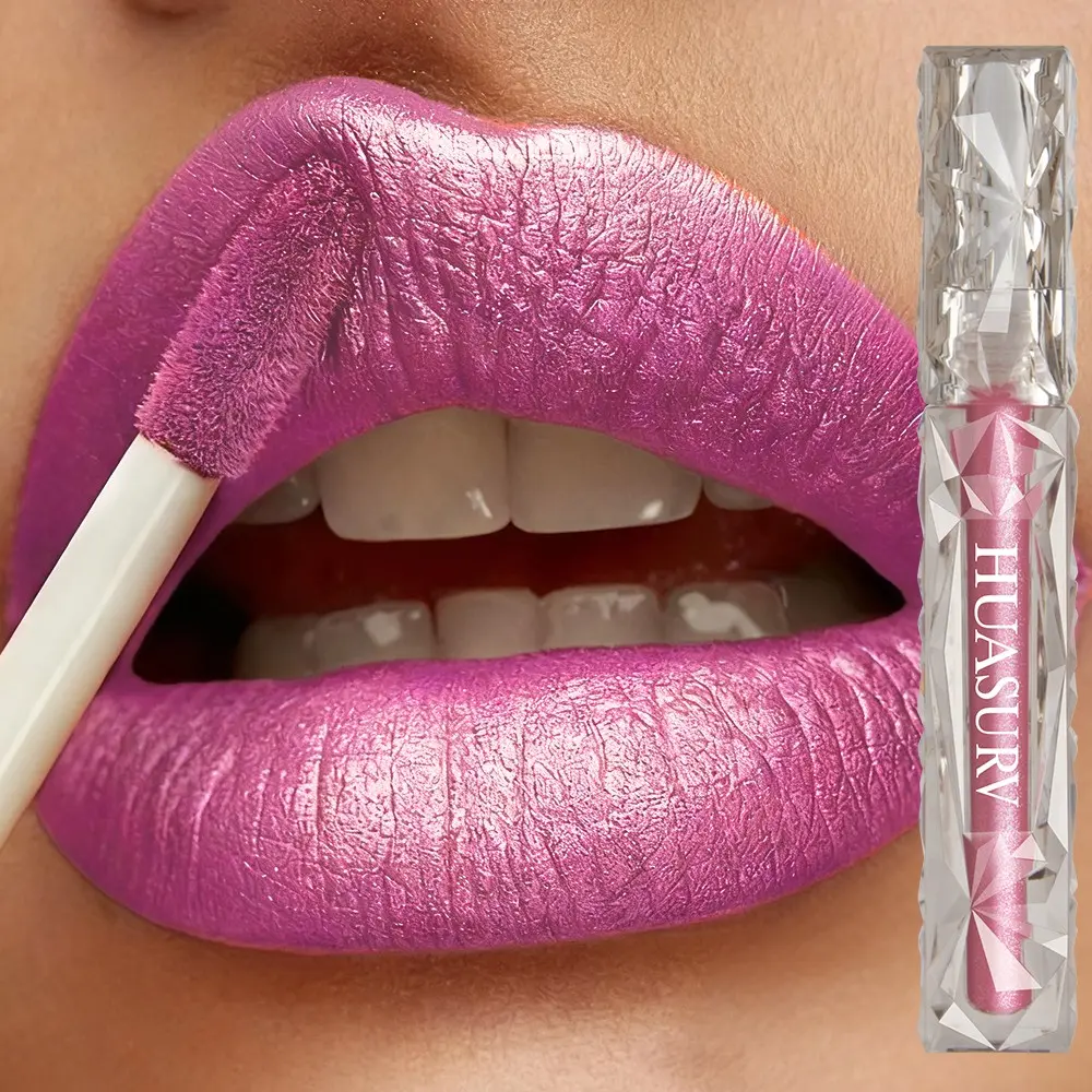 Huasurv Metal Rose Glossy Lip Gloss, Glam Metallic Lipstick, High Saturation, Long-Lasting, Non-Fading, Ideal for Daily Use, Cosplay, Music Festivals, Makeup