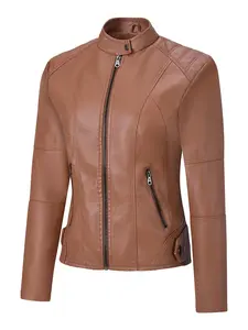 New Women's Jacket Coat, Full Zip Long Sleeve Motorcycle Faux Leather Outerwear, Spring Fall Winter, Casual & Formal, Fitted, Durable PU Fabric