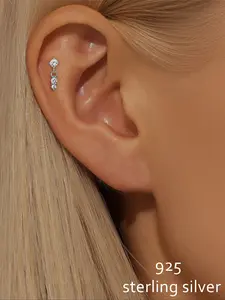 Women's Geometric Rhinestone Stud Earrings, 925 Silver Color Fashion Jewelry Gift for Women, Elegant Design for Daily Wear & Special Occasions