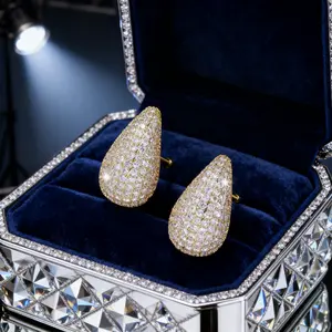 Silver & Gold Teardrop Earrings! Full Zircon Paving Hypoallergenic Women's Party & Daily Jewelry