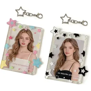 2 Pack Photocard Holder Keychain Cute Acrylic Photo Card Holder with Star Pendant 2.75 Inch