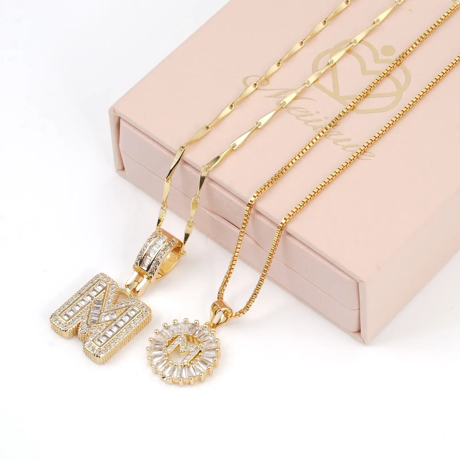 2 Pack Personalized Initial Necklace Set A–Z Alphabet Letter Pendant Necklace for Women 14K Gold Plated CZ Adjustable 17–19'' Chain Dainty Layering Stackable Jewelry Game Day Gift for Mother’s Day Birthday Graduation Christmas Gift for Her Everyday Wear