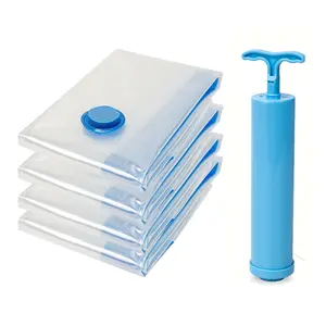 Transparent Compression Vacuum Storage Bags, Manual Pump Space-Saving Seal Bag for Clothes Bedding Pillows Blankets Travel Accessories