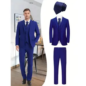 Men's 4-Piece Luxury Business Suit Set – Jacket, Vest, Pants & Blue Tie | Formal Slim Fit Outfit for Wedding, Party & Business