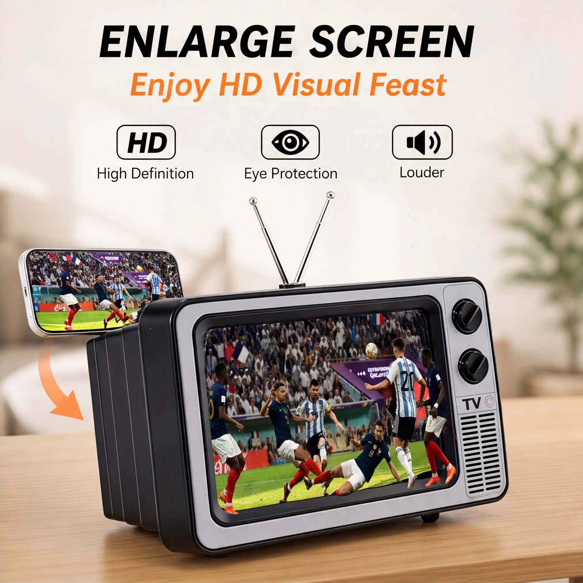 12-Inch Ultra-HD Mobile Screen Magnifier - 3D Retro TV Projector Screen with Charging Slot, Portable Foldable Phone Holder for Movies & Gaming, Fits Most Smartphones, Gift for Tech Enthusiasts