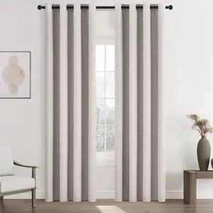 Topfinel Linen Blackout Curtains 90 Inch Long for Bedroom Living Room, Grommet Top Full Blackout Drapes Farmhouse Boho Curtains for Window