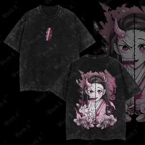 Weeb X Nezuko DEMON SLAYER Kimetsu no Yaiba Retro Vintage Limited Washed Tee Vintage Graphic 90s, Unisex Oversize Anime Manga Acid Washed Lightweight Cotton T-Shirt, Anime Lover anime merch