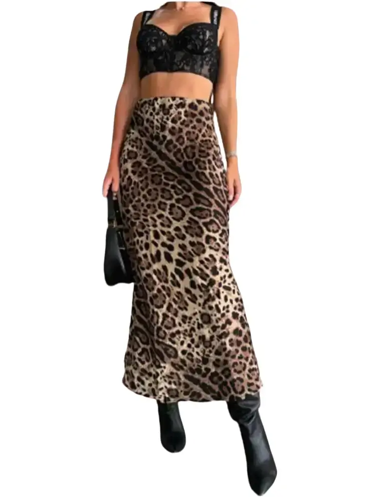 Chic Leopard Print Skirt – Women's Multicolor Midi Skirt