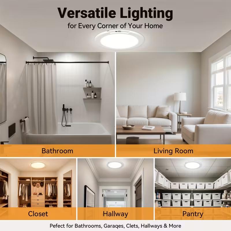 EISSLOLY Rechargeable LED Motion Sensor Ceiling Light, 3 Color Temperatures Dimmable, Wireless Magnetic Closet Light, Battery Operated Flush Mount Ceiling Lamp for Hallway, Stair, Garage, Bedroom, Closet, Emergency Light