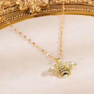 Bee Pendant Necklace with Sparkling Stones – Elegant Cute Jewelry for Women, Everyday Wear