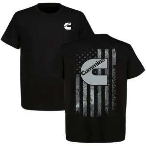 Cummins American Flag T-Shirt, Distressed Black Diesel Power Tee, Patriotic Engine Shirt for Mechanics, Truck Drivers, Gift for Diesel Fans and USA Supporters