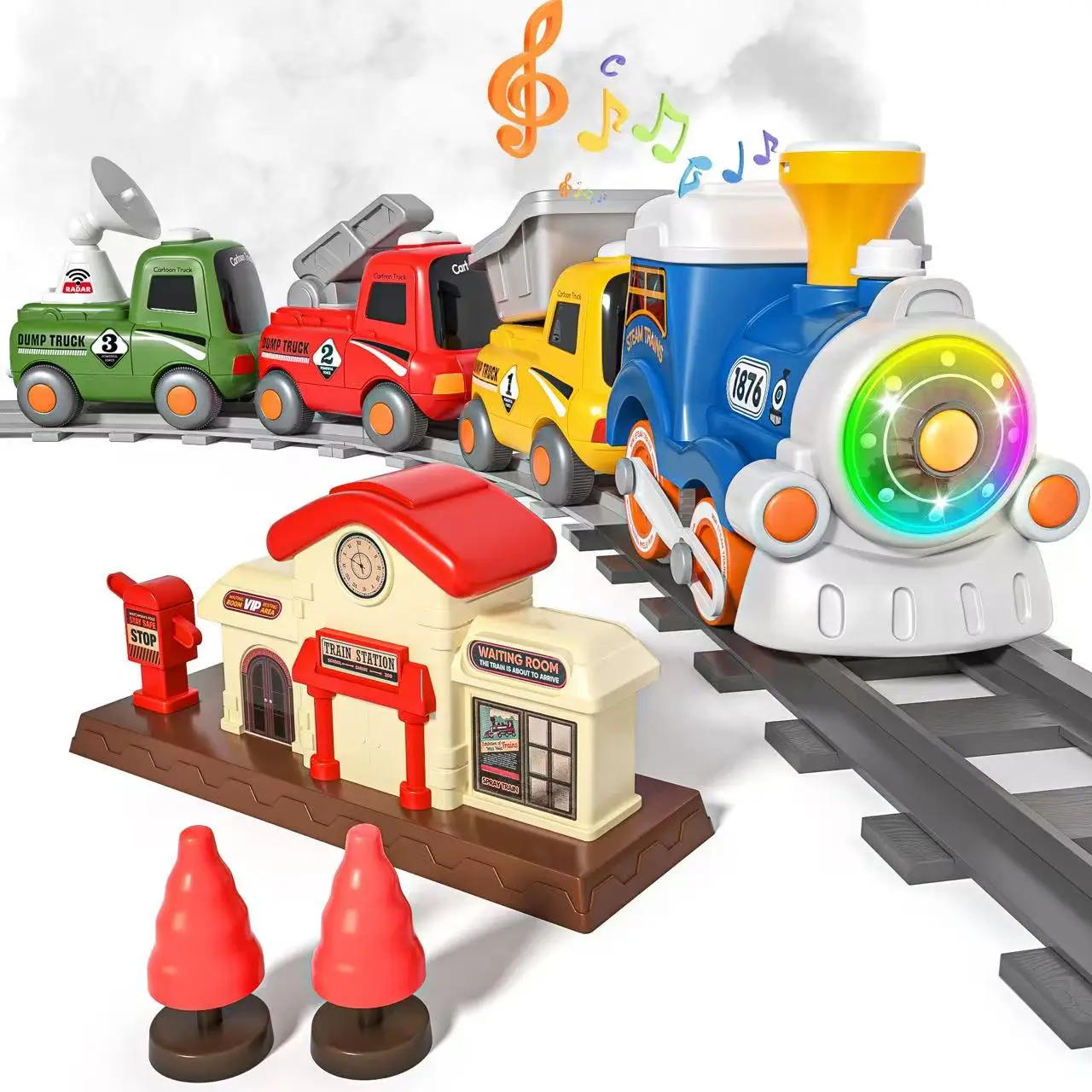 MORECOLL Train Set for Toddlers & Kids w/Music, Lights & Tracks - First Choo Choo Train, Magnetic Connection, Birthday Gifts for Boys and Girls