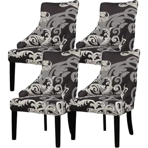 Wingback Chair Slipcovers with Pattern Stretch Wing Chair Covers Reusable Arm Chair Protector Cover for Dining Room Banquet Home etc Hand Machine Washable (2, 4PCS)