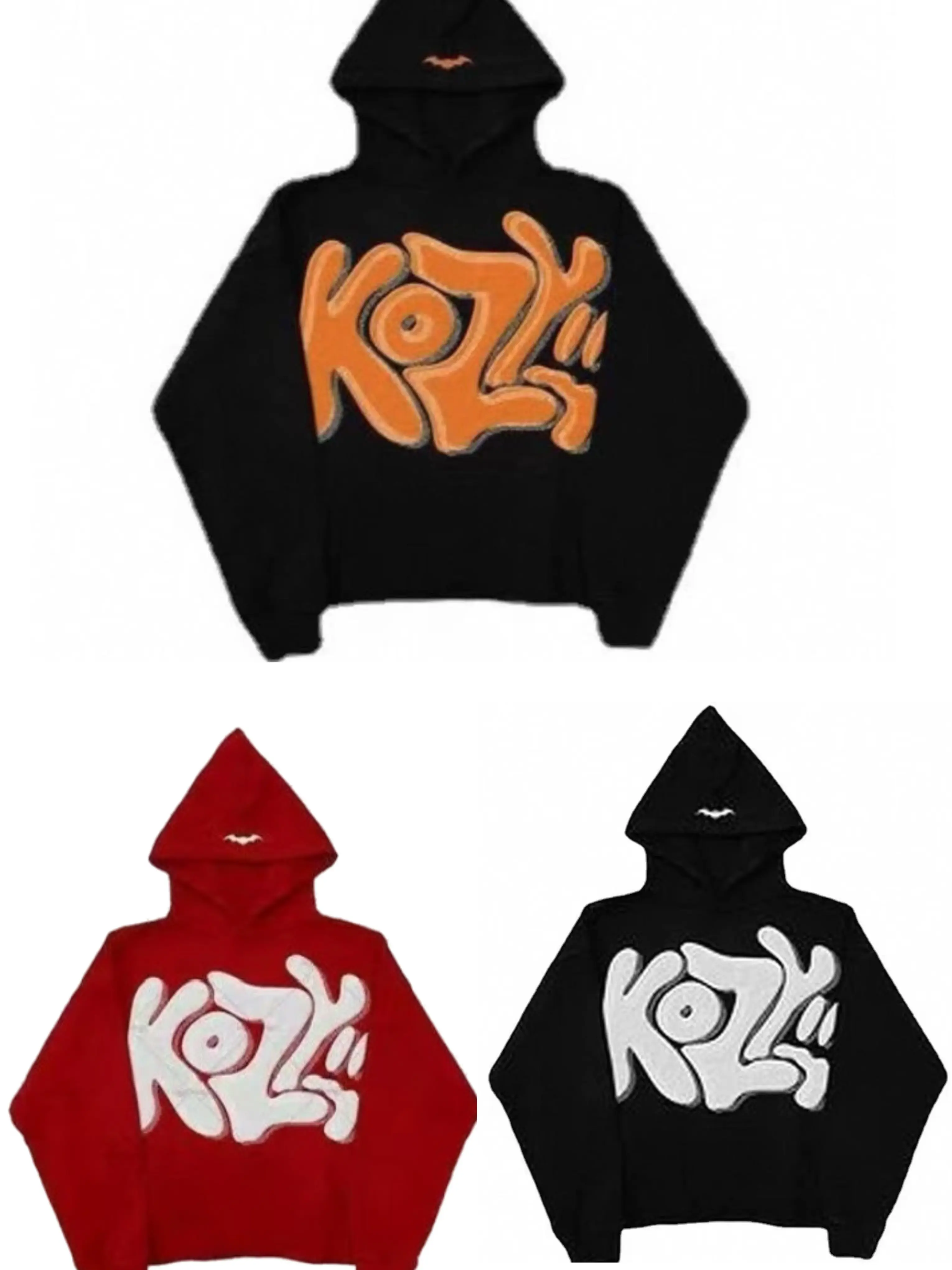 KOZY Bubble Letter Print Hoodie, Y2K Gothic Streetwear Pullover, Men/Women Oversized Sweatshirt with Graffiti Style, Casual Harajuku Hooded Top