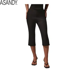 ASANDY Women High Waisted Straight Leg Cropped Capri Pants Stretch Tailored Black Office Business Casual Yoga Work Professional Trousers