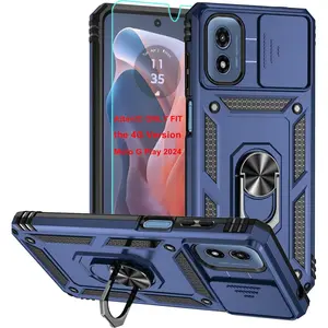 for  G Play 2024 Case, Soft  Rubber Bumper Hard Plastic Phone Case with [Sliding Camera Lens Cover] [360? Rotatable Kickstand Ring] [HD Screen Protector] for  G Play 2024 4G Blue