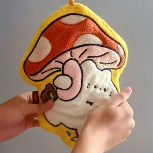 Cute Oversized Thickened Mushroom and cat Hand Towel | Super Absorbent | Hanging Coral Fleece | Multi-Scene Use for Kitchen/Bathroom/Bedroom