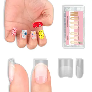 NOVO OVO Clear Short Sharp Square False Nail Tips, Half Cover Shallow Paste Matte Round-Square Pasting Zone for Soft Gel Acrylic Extension, Unisex Wide Press on Fake Nails, 16 Sizes 224Pcs Salon DIY