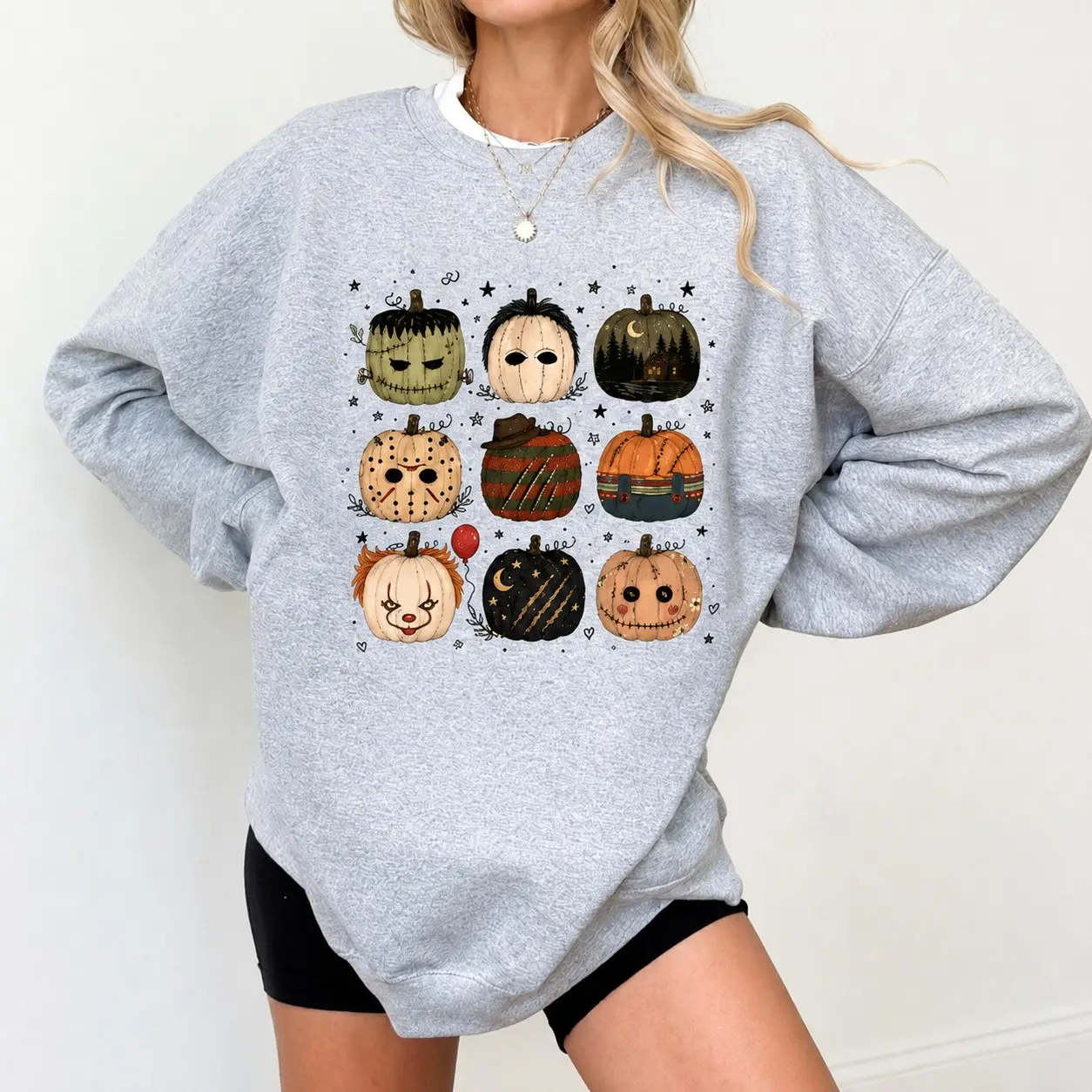 Horror Movie Pumpkins Sweatshirt, Spooky Halloween Crewneck, Scary Pumpkin Graphic Sweater, Retro Horror Pullover, Cozy Fall Gift for All Horror Fans!