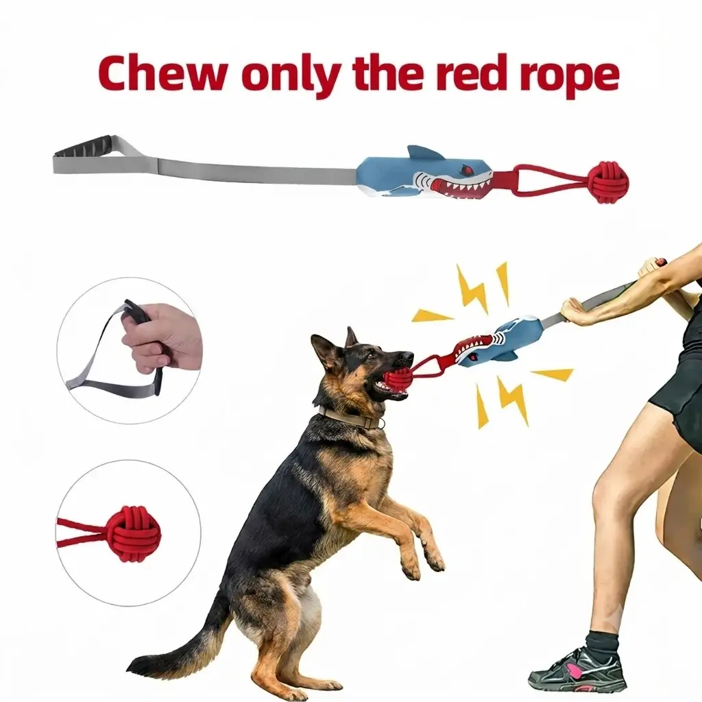 Interactive Dog Tug Toy with Squeaky Sound, Tug of War Dog Toy for Puppies to Large Dogs, Interactive Pulling Toy for Teeth Cleaning, Training, Exercise & Bonding, Durable Pet Toy for Indoor & Outdoor Play