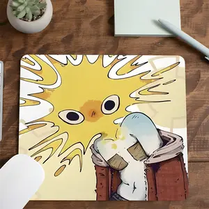 Sun Character & Hoodie Figure Gaming Mouse Pad, Whimsical Scene Portrait Design, Desktop Decorative Protective Pad, Rubber Anti-slip Lockedge Work Pad, Small Size Suitable for Laptop, Desktop Games, Work, Daily Use, Desk Accessories, Gaming Accessory