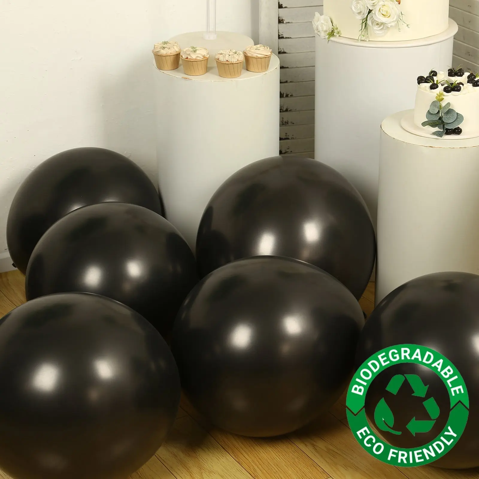 10-Pack Black Biodegradable Latex Balloons, 18 in Thickened Extra Strong Eco-Friendly Helium Balloons for Party Decor, Birthday, Wedding Festive Supplies