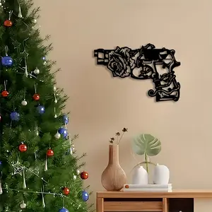 1pc Gun Iron Craft Metal Wall Art, Gun Iron Craft Vintage Statue Mural, Perfect for Indoor/Outdoor, Ideal Gift for Her, Suitable for Outdoor, Extra Large, Vintage Metal Signs, Black Art Decor, Rustic Style, Decoration, Artistic