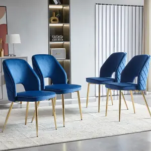 NORDICANA Modern Dining Chair Set of 4, Navy Blue Velvet Fabric Upholstered Accent Chairs with Golden Metal Legs, Round Back Side Chairs for Kitchen Living Room Bedroom