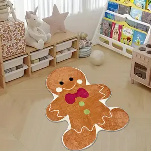 Gingerbread Man Pattern Floor Mat, 1 Count Non-slip Soft Floor Carpet, Decorative Area Rug for Home Living Room Bedroom Study Room