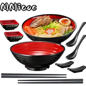 10pcs Black Red Suit Sihe Belt Chopsticks with Dishes with Spoons Japanese Lamian Noodles Bowl Set Japanese Bowl Kitchen Supplies Tableware Household Pasta Bowl Large
