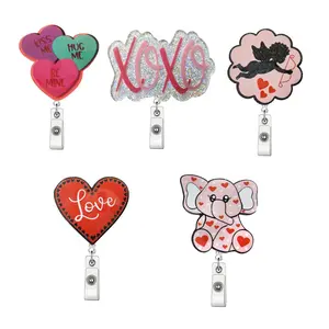 Heart Shaped Retractable Badge Reel, 5 Counts/set Cute Badge Holder, Acrylic Name Badge Clip for Nurse, Job, Volunteer, Office Worker
