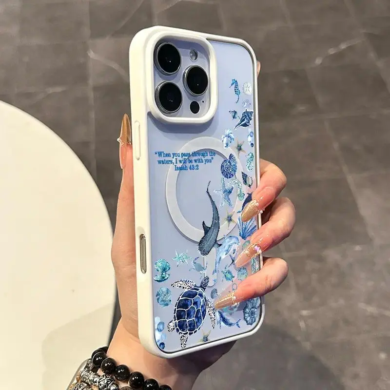 Magnetic protective case with a Bible ocean collage design, supports MagSafe, ultra-thin and anti-slip, for daily use, compatible with iPhone 17/16/15/14/13/12/11/X/XS/XS Max, a perfect holiday gift for friends, family, or yourself., Aesthetic, Cover, Acc