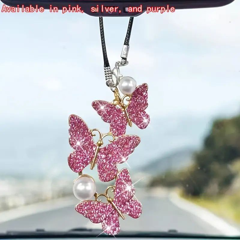 Creative Alloy Butterfly Car Rearview Mirror Hanging Ornament, Simple High-End Car Interior Decoration, Automotive Accessories, Girly Car Accessories, Car Decorations, Car Ornaments, Vehicle Decoration