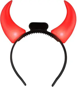 FlashingBlinkyLights Large Red Devil Horns Light Up Headbands Unisex Comfortable Black Band with Easy LED Activation for Halloween & Festivals
