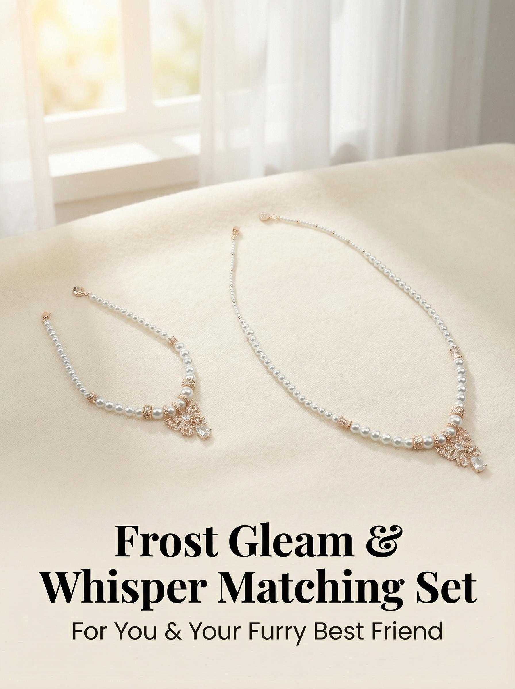 Frost Gleam & Whisper Owner and Pet Pearl Zircon Necklace Set for Daily Wear