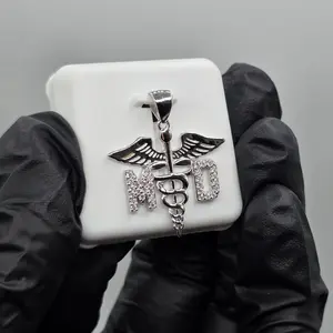 Moissanite M.D. Pendant - 925 Sterling Silver, Doctor, Medical, Hospital, Nurse