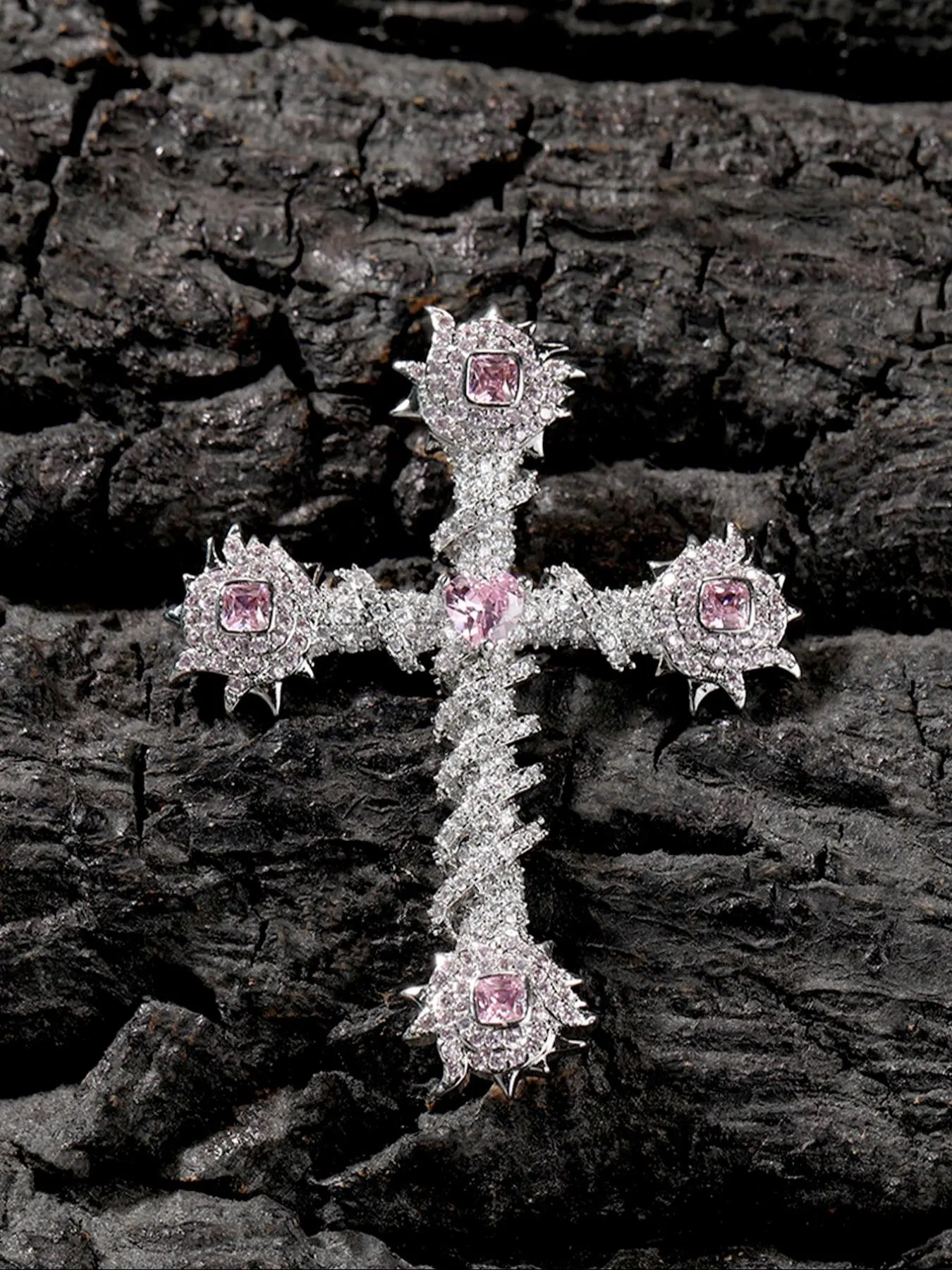 Men's Punk Style Artificial Zircon Decor Cross Pendant Necklace, Rhinestone Decor Necklace for Party, Daily Decor, Trendy All-match & Exquisite High End Necklace for Birthday Gift, Costume Jewelry Necklace